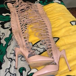 Nude Thigh High Pumps
